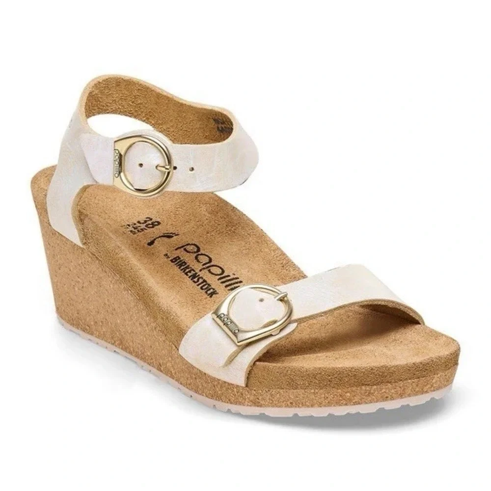 Papillio by Birkenstock Soley Leathe Wedge Sandals Metallic Gold US 10/ EU 41